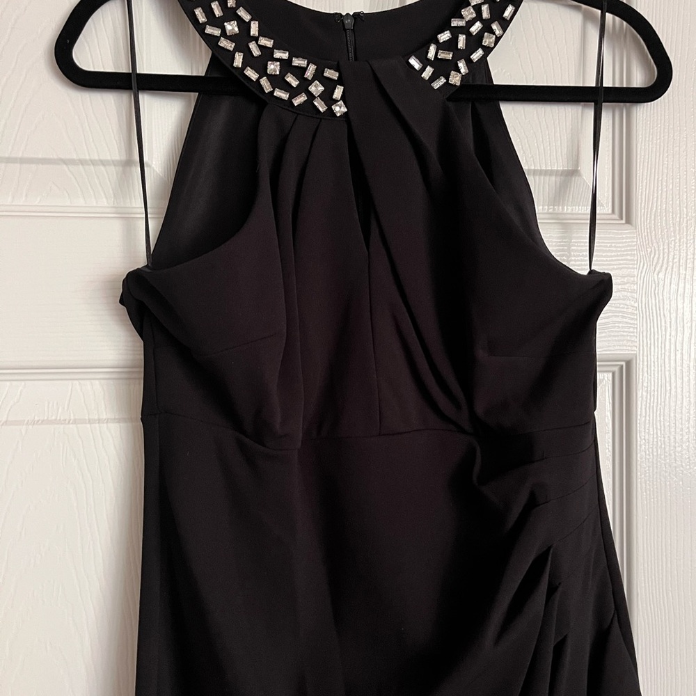EUC SLNY Black halter style Gown for Cocktail, size 10.  Clear Rhinestones
